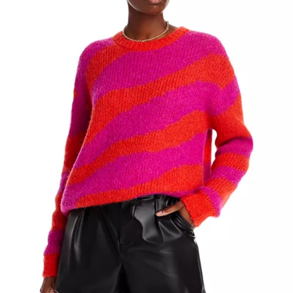 - MOTHER
The Biggie Orange & Pink Zebra Print Sweater